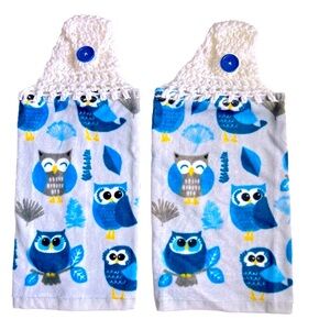 HAND CRAFTED Crochet Top Colorful Owls Hanging Kitchen or Bathroom Hand Towels